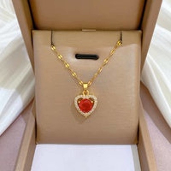 Fashion Heart Shape Titanium Steel Inlay Zircon Necklace 1 Piece - Picture 1 of 1